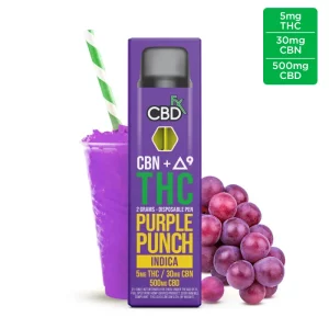 THC Vape Pen – Purple Punch (Indica): 30mg CBN + 5mg THC + 500mg CBD